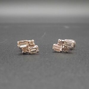 Vintage Rhinestone Screw-Back Earrings‎ with Emerald Cut and Round Stones
